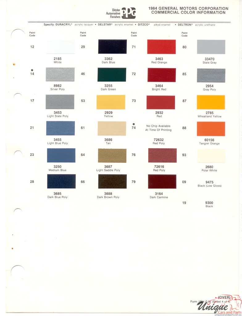 1984 GMC Truck Paint Charts PPG 1